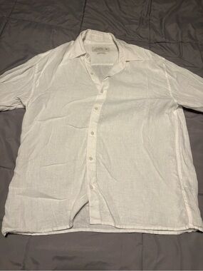 Abercrombie & Fitch White 100% Linen Collection Long-Sleeve Button-Down Shirt